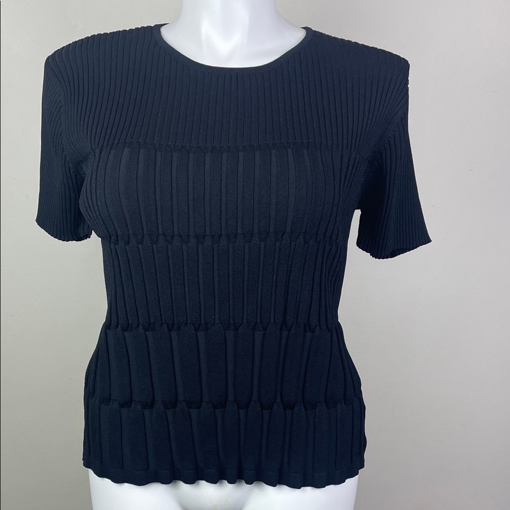 Anne Klein Ribbed Top Funky Texture Black